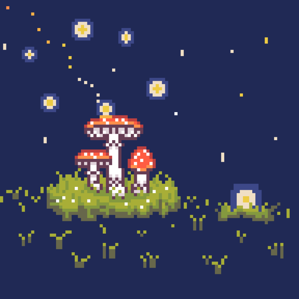 Mushrooms at night pixelart