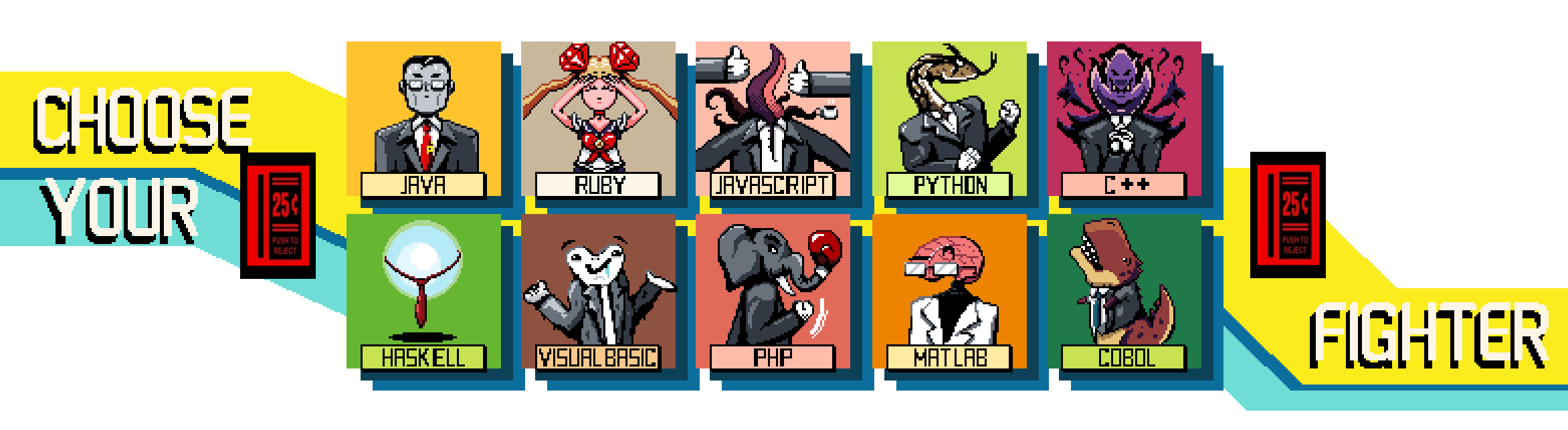 This design is based on programming languages as fighting characters of a game.